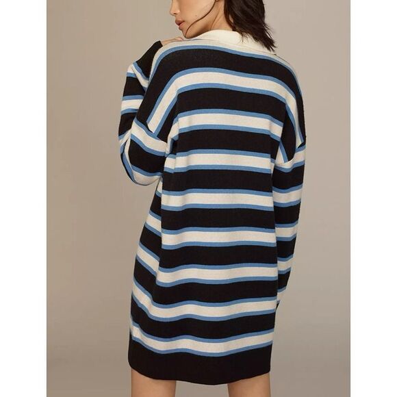 Anthropologie Color Block Mini Sweater Dress Tunic Womens XL OVERSIZED V Neck - Picture 2 of 12